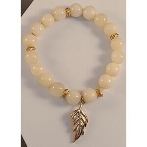 Moostone Bead & Leaf Bracelet Positive Energy Healing Jewelry Prayer Gemstones